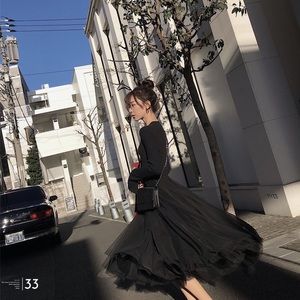 Black Dress w/ linen top and mesh bottom Fall Winter